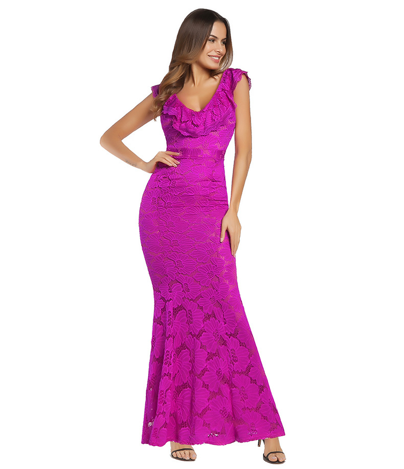 SZ60143-3 Ruffled V-neck Backless Bodycon Mermaid Evening Party Formal Dresses